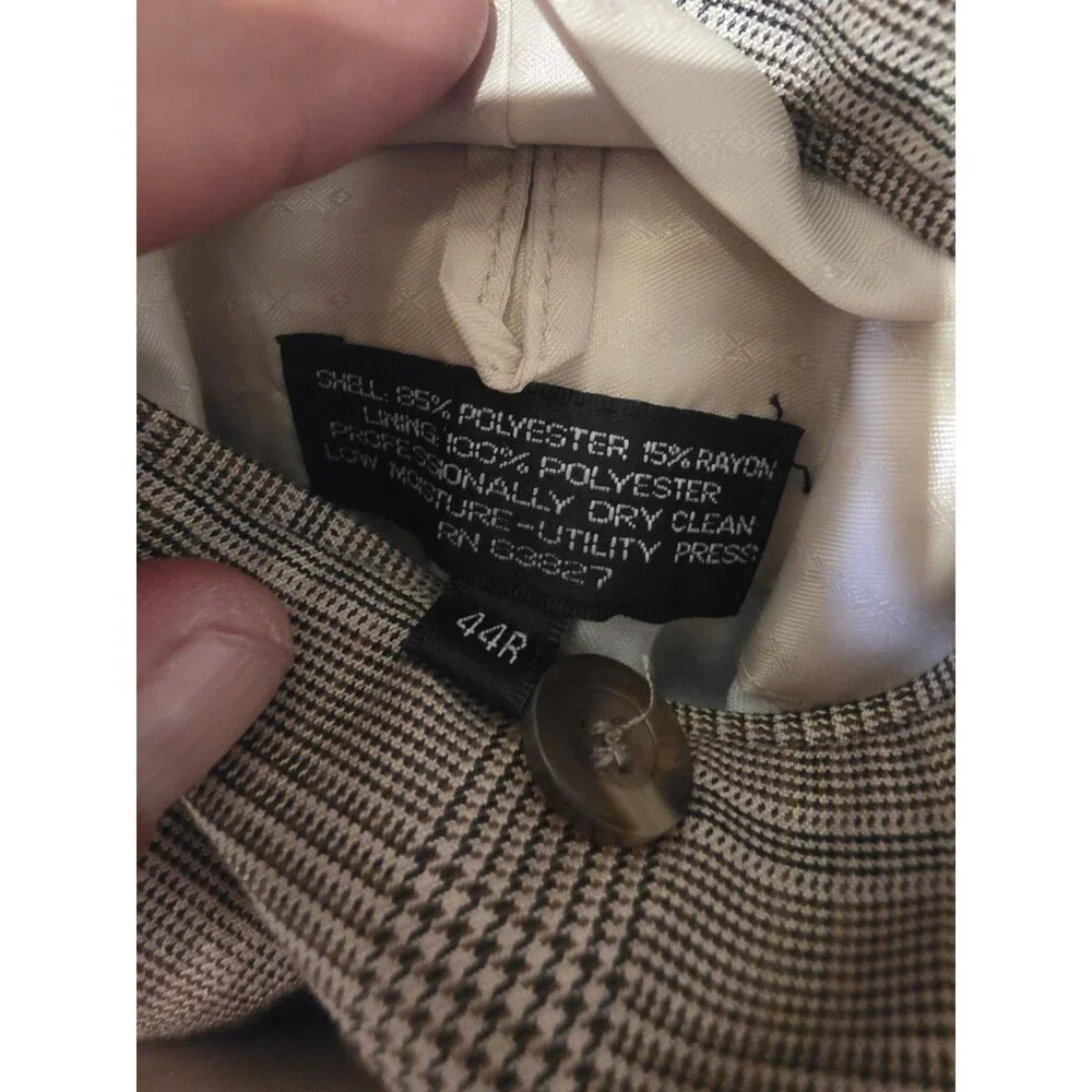 Stacy Adams Double Breasted Sport Coat Mens 44R Tan Plaid Peak Lapel Blazer